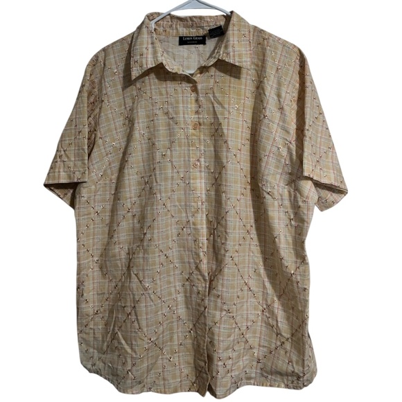 Lemon Grass Tops - Lemon Grass Women’s Orange Multi Eyelet Textured Button Down Shirt Sz-1X